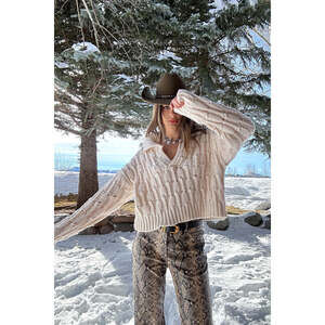 12th Tribe Riverstone Cream Cableknit Sweater Size SS